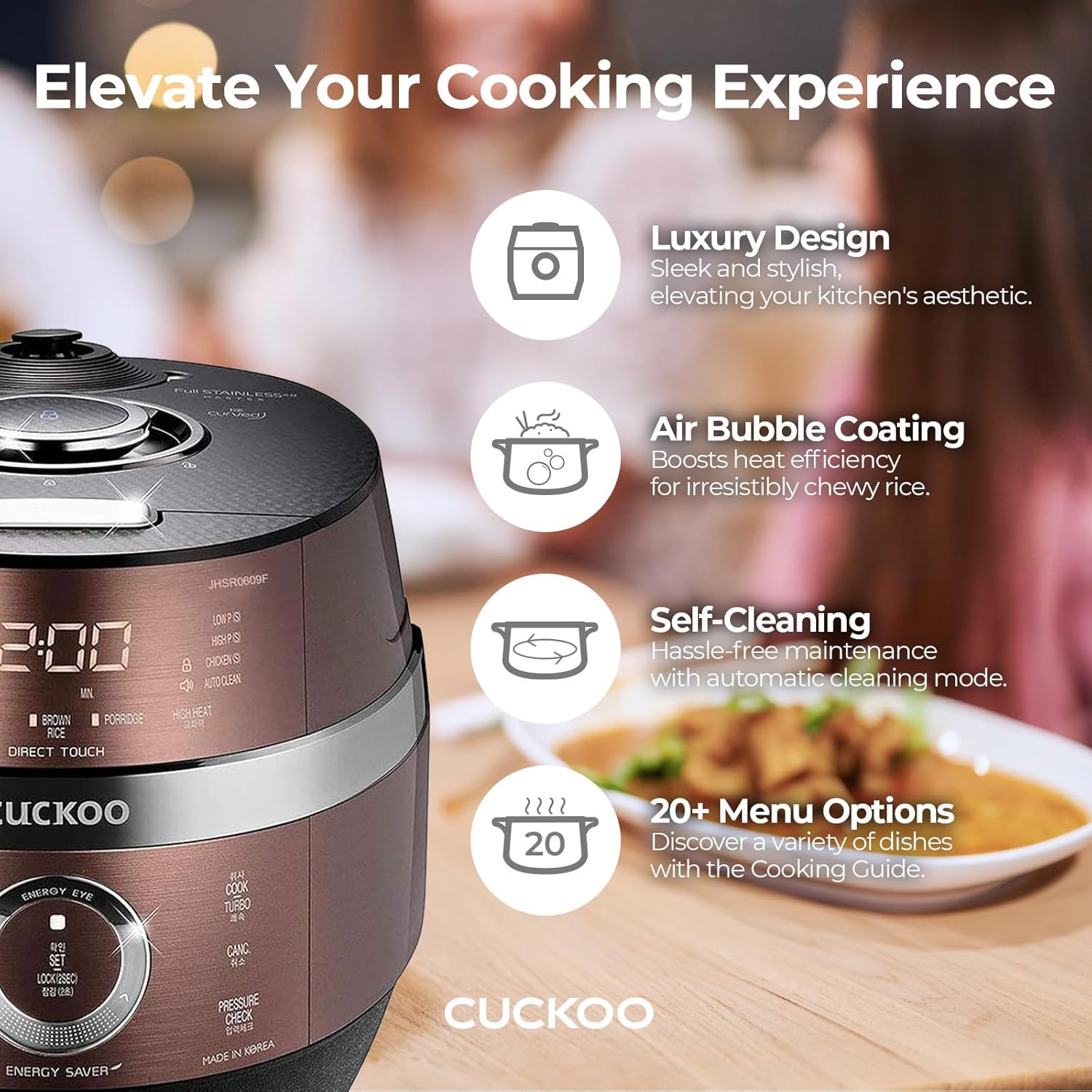 6-Cup (Uncooked) Induction Heating Pressure Rice Cooker | 13 Menu Options, Auto-Clean, Voice Guide,