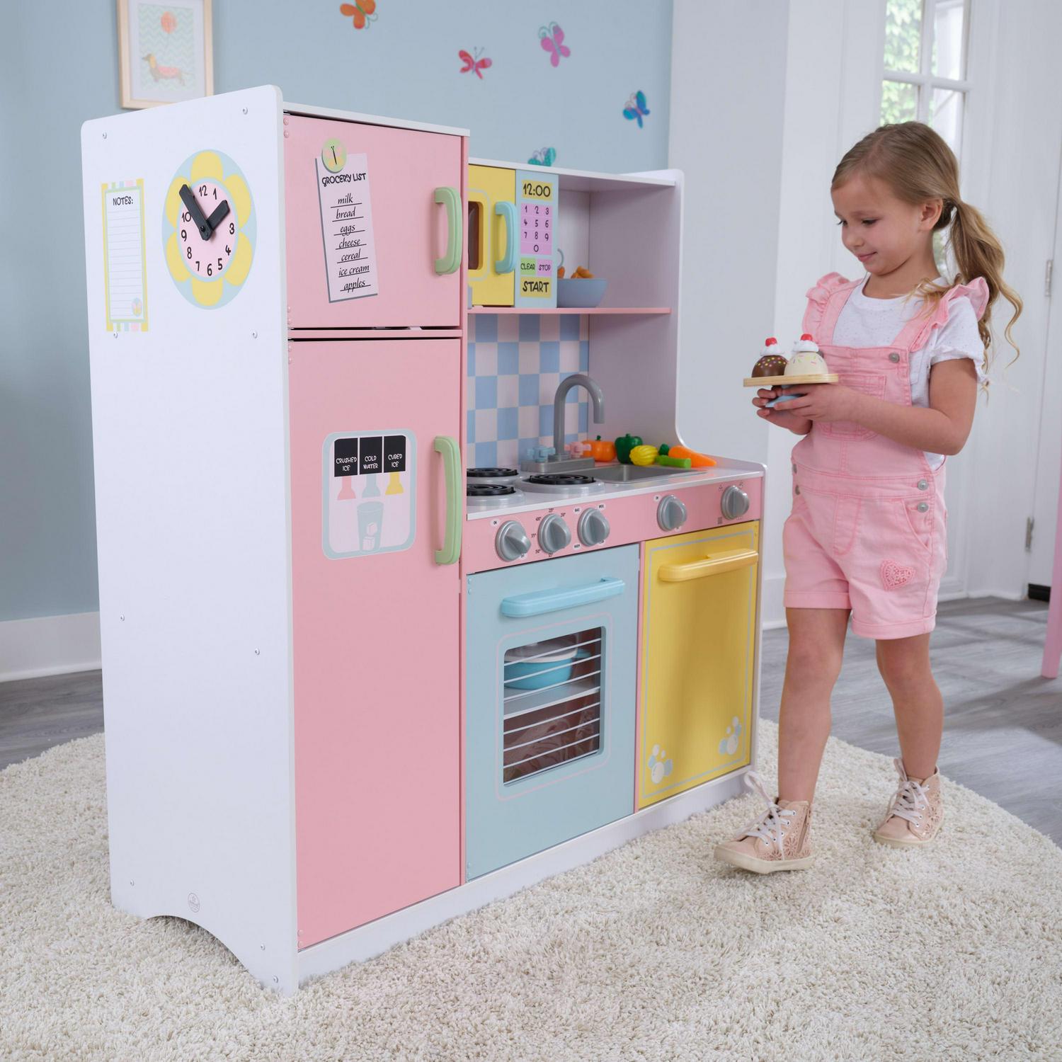 KidKraft Wooden Large Pastel Play Kitchen with Turning Knobs and Play Phone