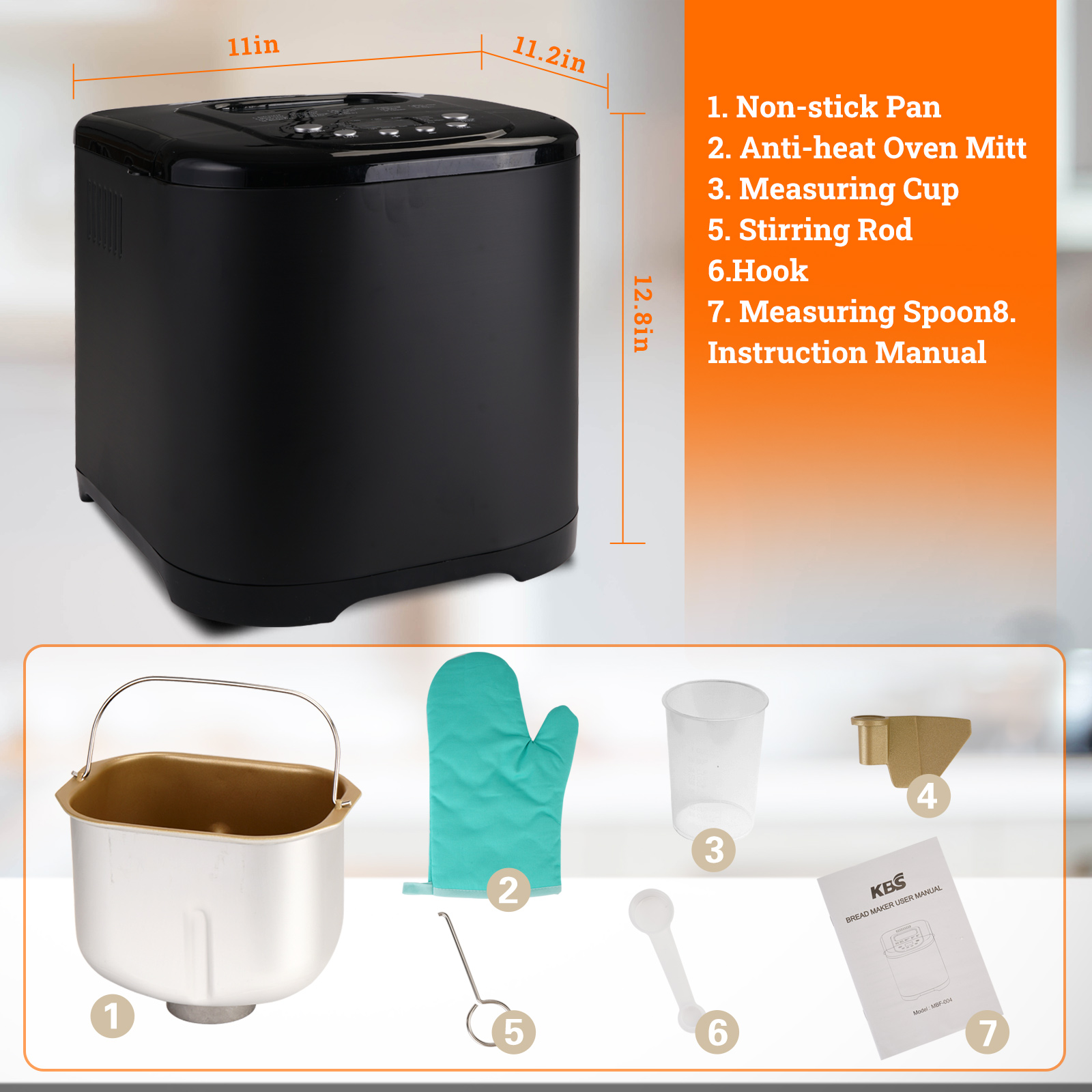 004 KBS 15-in-1 2LB Bread Maker Machine Fully Automatic LCD Display