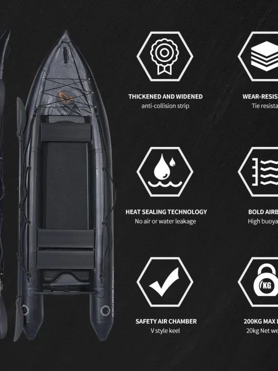 2 Person Inflatable Kayak Fishing PVC Boat �C 130�� x 43�� x 11.8�� with Aluminum Alloy Seat, Paddle, Inflatable Mat, Repair Kit, Fin