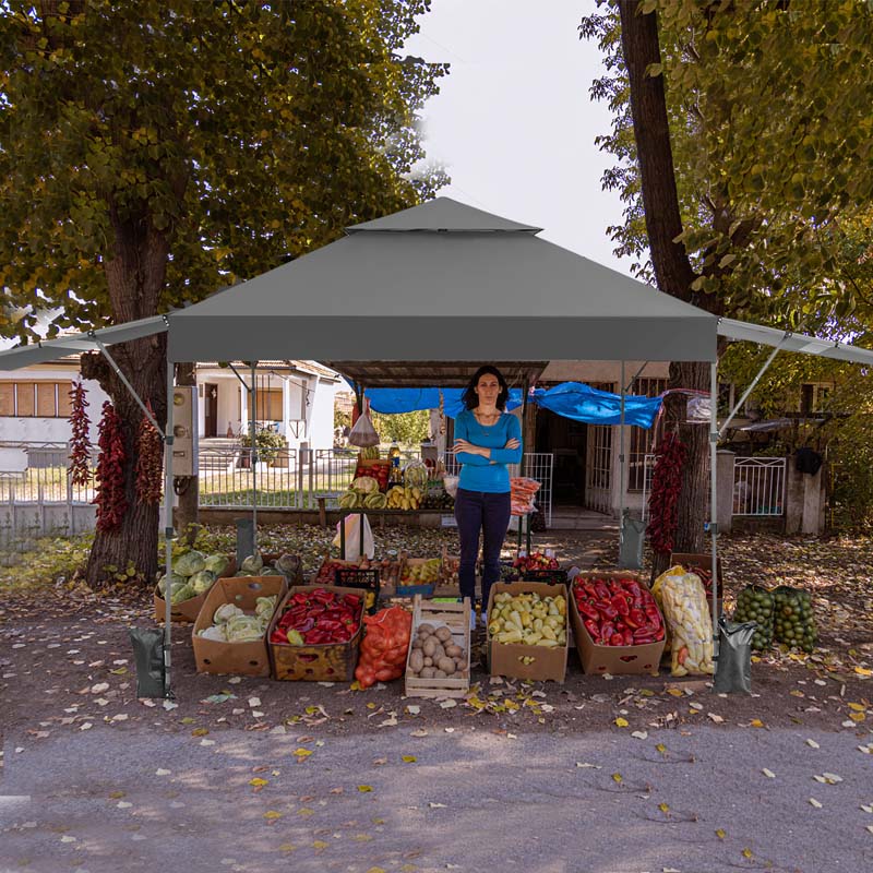 10 x 17.6 FT Outdoor Instant Pop-up Canopy Tent for Market Picnic with Dual Half Awnings & Wheeled Bag