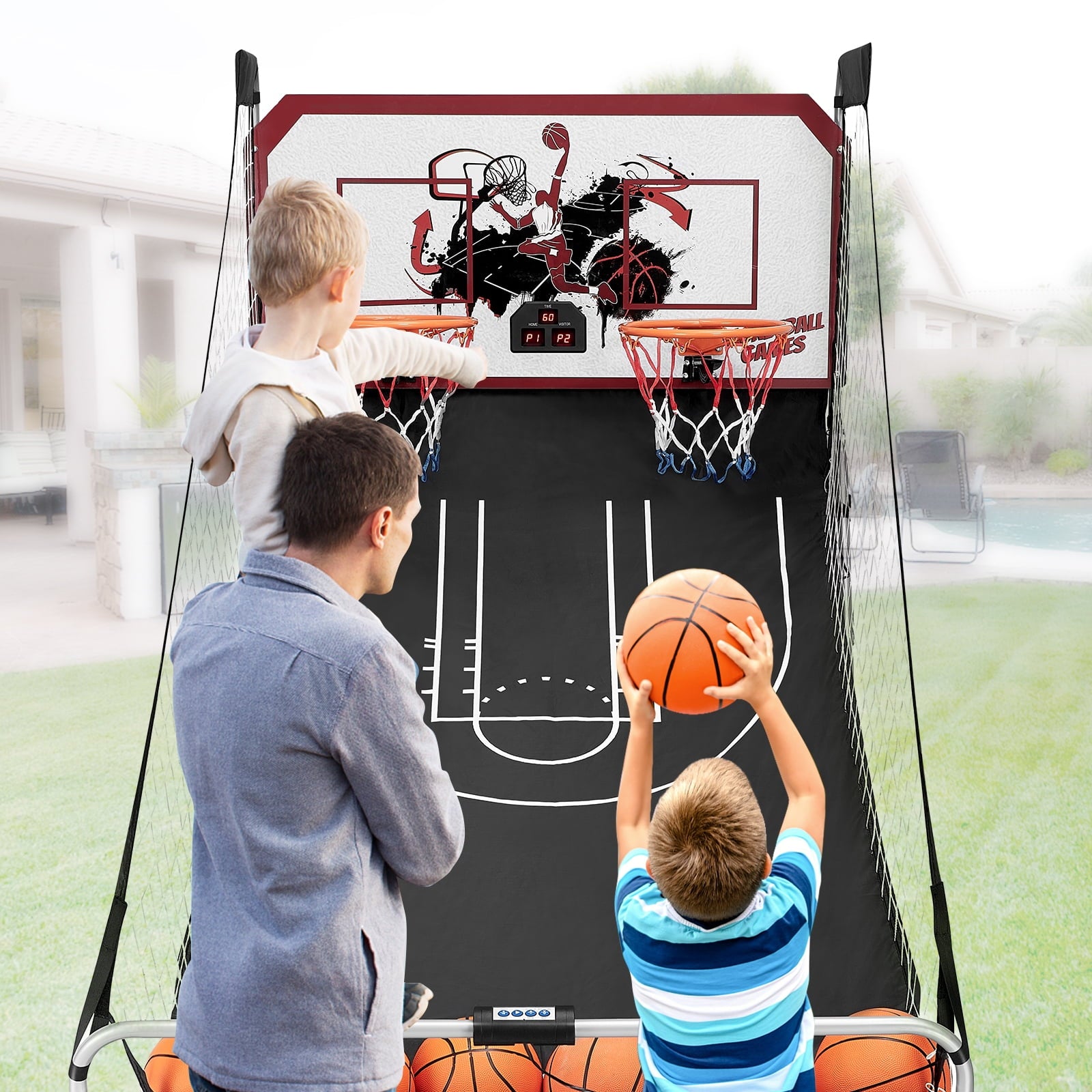 Dual Shot Basketball Arcade Game, Segmart Foldable Indoor Electronic Arcade Basketball Game with 6 Balls, 8 Modes, LED Scoreboard, Air Pump, Battery Powered for Kids Adults, Black