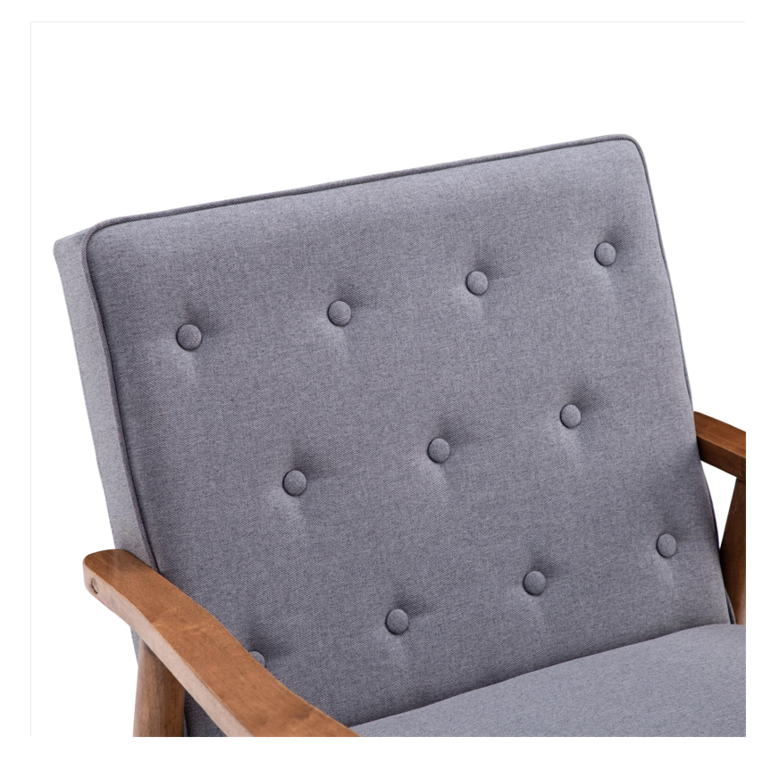 (75 x 69 x 84) cm Retro Modern Wooden Single Chair, Grey Fabric