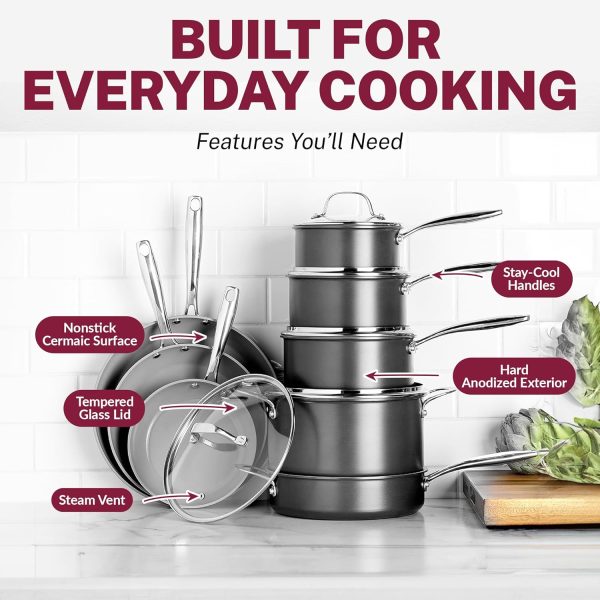 13 Pc Ceramic Pots and Pans Set Non Stick Cookware Set, Kitchen Cookware Sets, Pot and Pan Set, Hard Anodized Ceramic Cookware Set, Nonstick Cookware Set, Dishwasher Safe