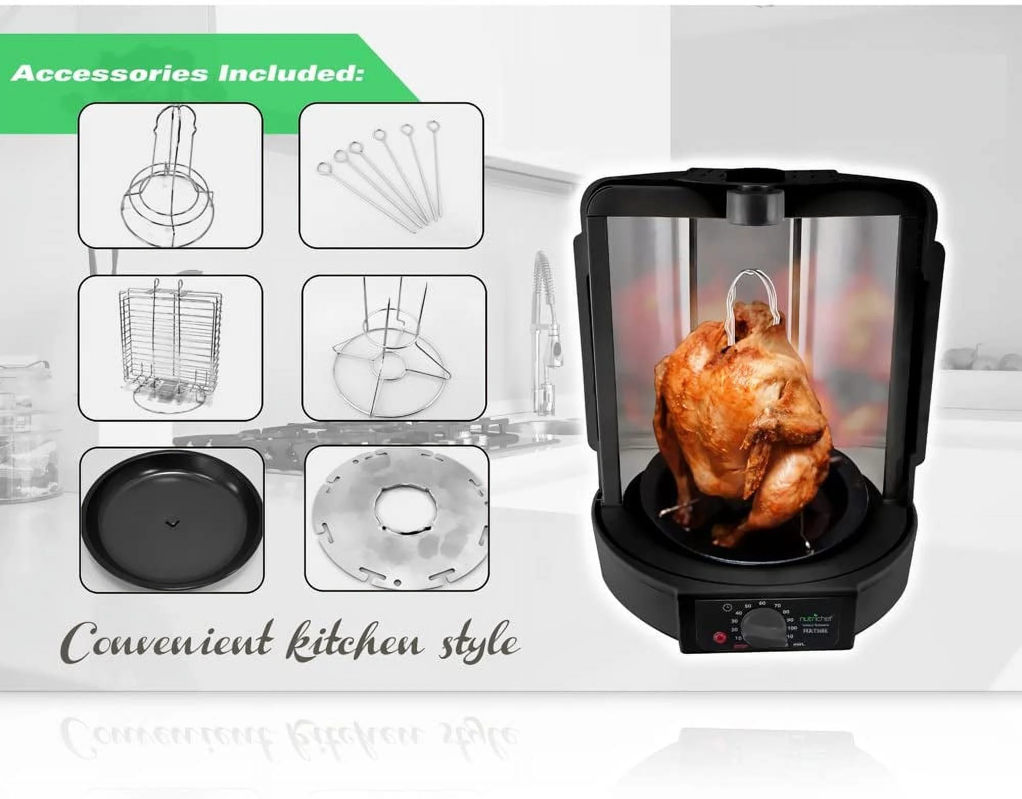 Vertical Countertop Rotisserie Rotating Oven (Black)