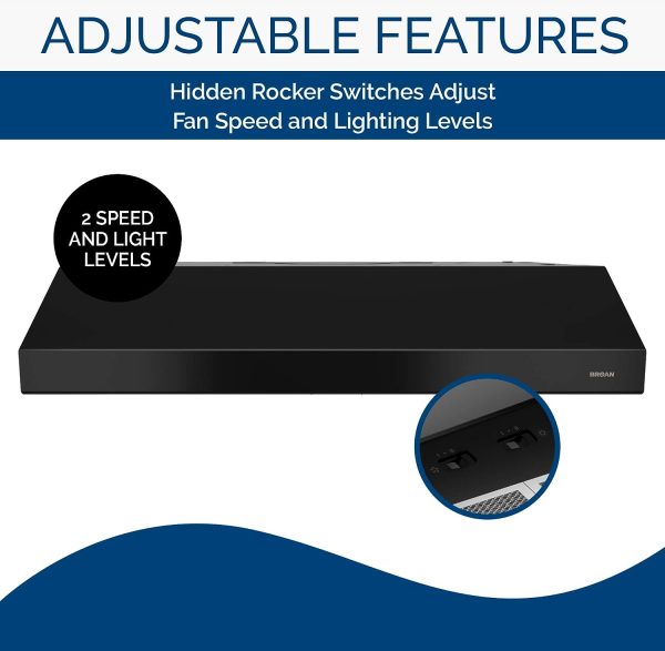 24-inch Under-Cabinet 4-Way Convertible Range Hood with 2-Speed Exhaust Fan and Light,Black