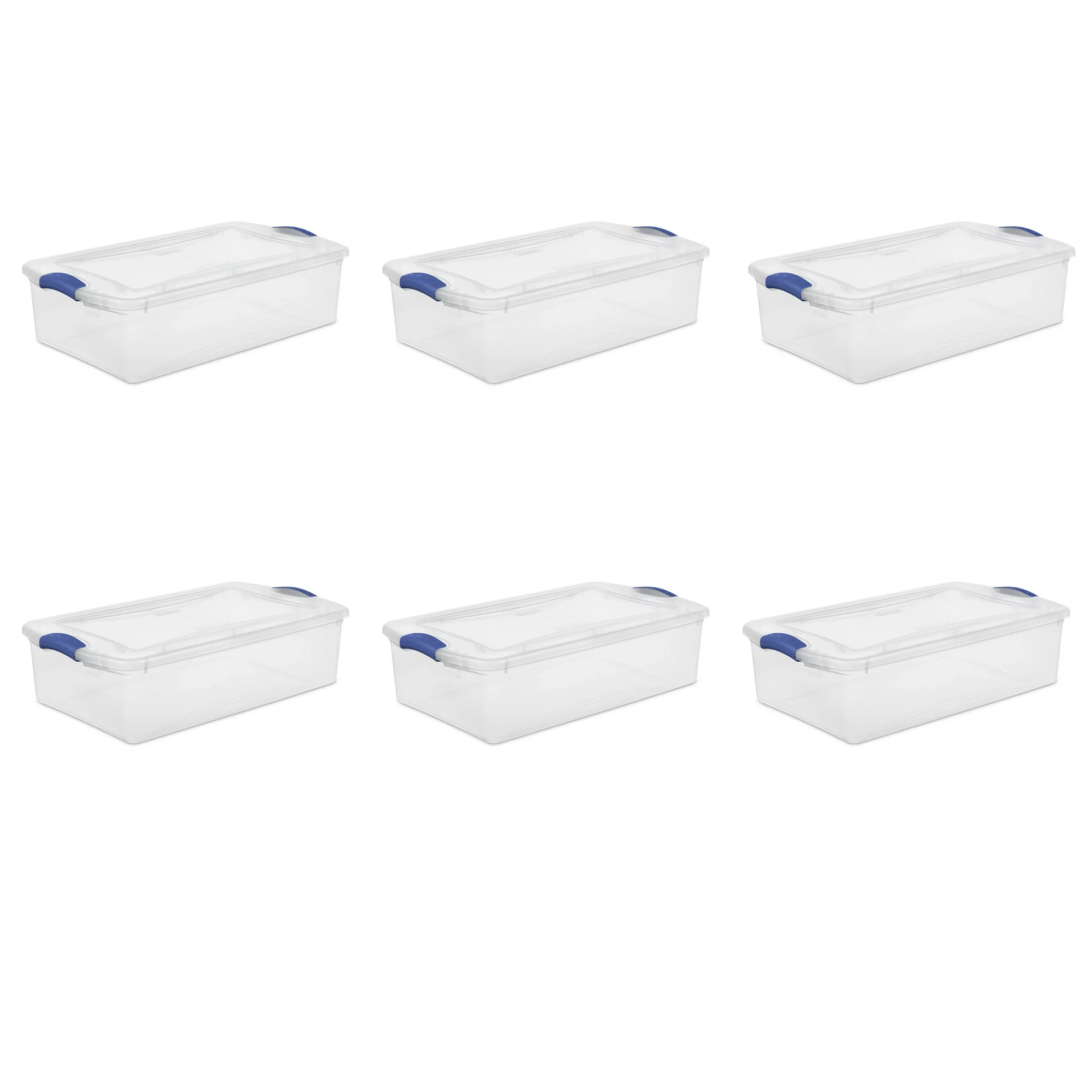 32 Qt. Latch Box Plastic, Stadium Blue, Set of 6