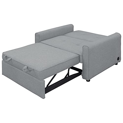 g 488243 Convertible Sleeper Sofa Bed MultiFunctional Adjustable Single Bed Chair with USB Port and 2 Pillows for Small Space Grey