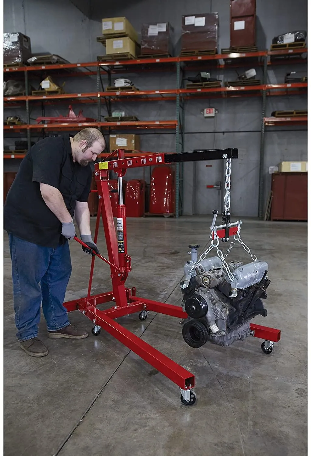 Strongway Hydraulic Engine Hoist with Load Leveler �C 2-Ton Capacity, 1in.-82 5/8in. Lift Range