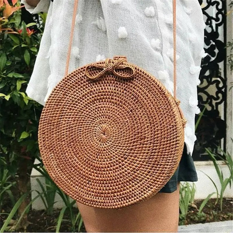 Woven Straw Bag Rattan Purse Crossbody Round Wicker Circle Hand Woven