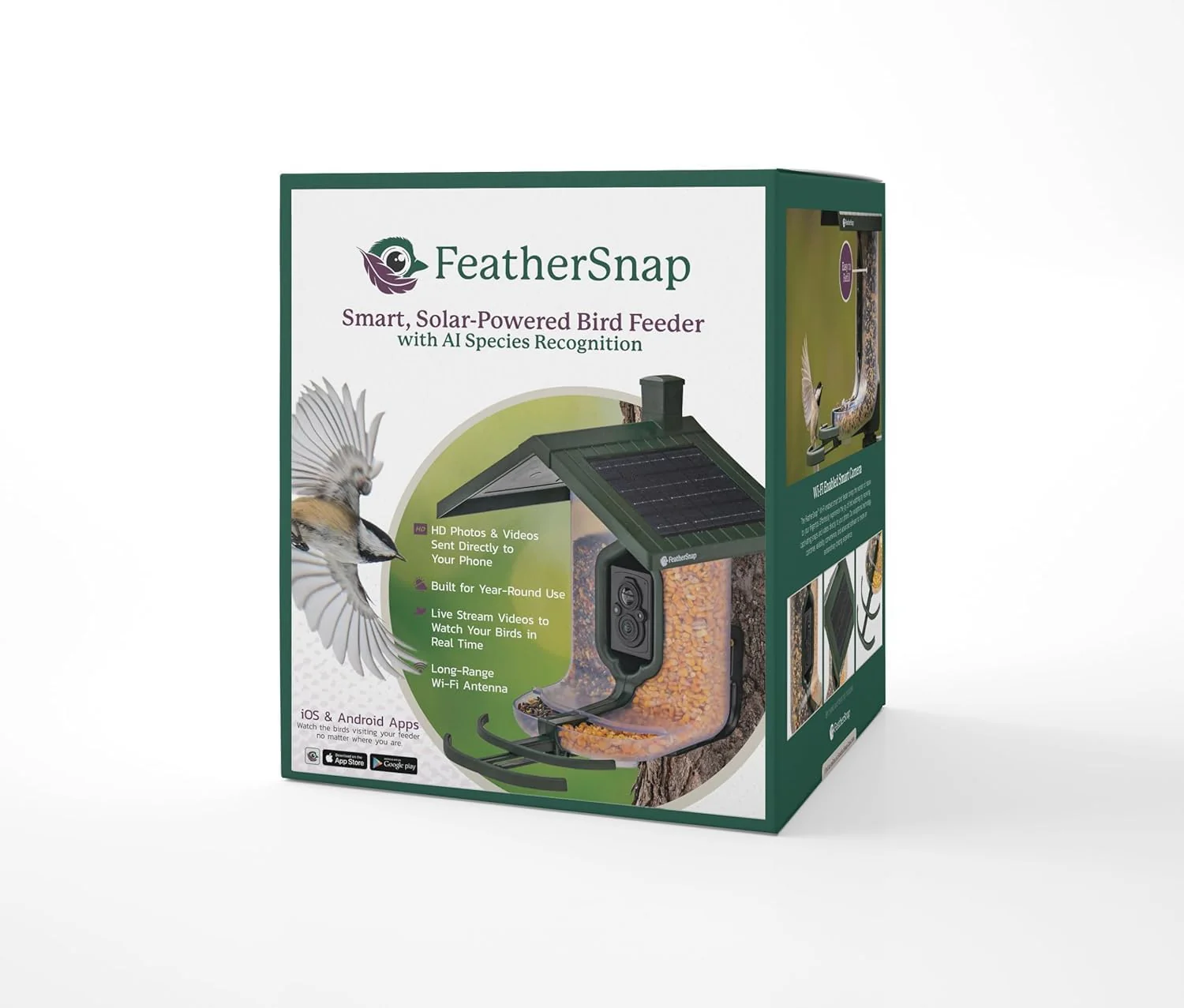 Scout Wi-Fi Solar Powered Smart Bird Feeder - Automatically Captures HD Pictures and Videos! Best Gift for Bird Watchers! Dual Seed Chamber - Feather Snap