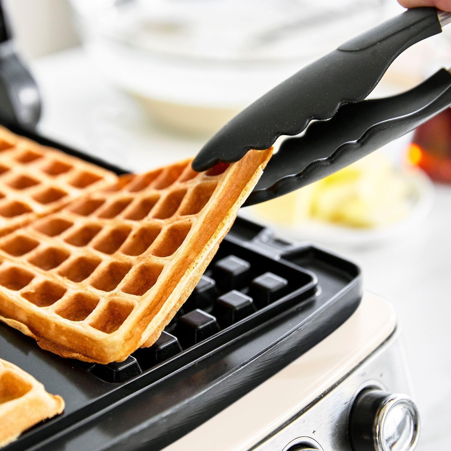 Elite 4-Square Belgian & Classic Waffle Iron, Healthy Ceramic Nonstick Aluminum Dishwasher Safe Plates, Adjustable Shade/Crunch Control, Wont Overflow, Easy Cleanup Breakfast,