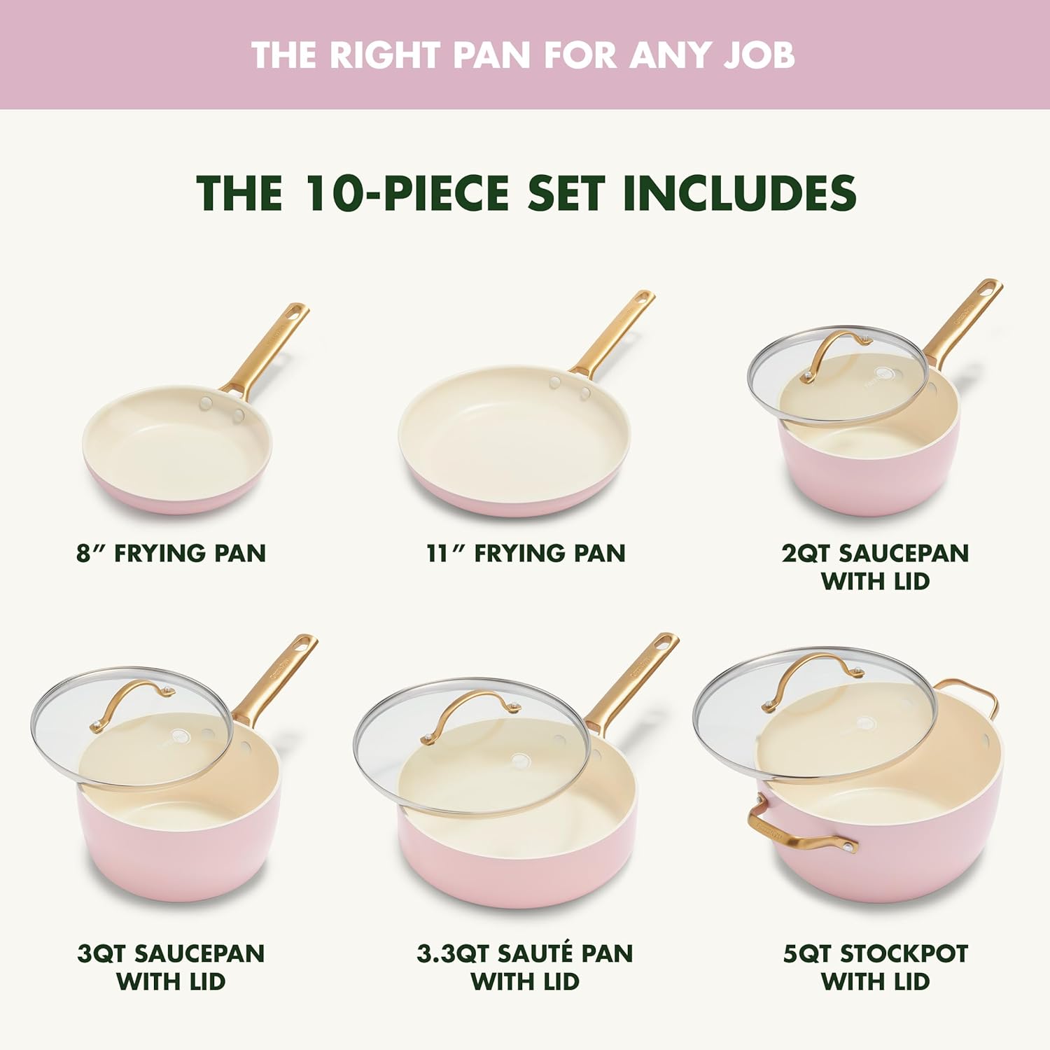 Reserve Hard Anodized Healthy Ceramic Nonstick 10 Piece Cookware Pots and Pans Set, Gold Handle, PFAS-Free, Dishwasher Safe, Oven Safe, Black