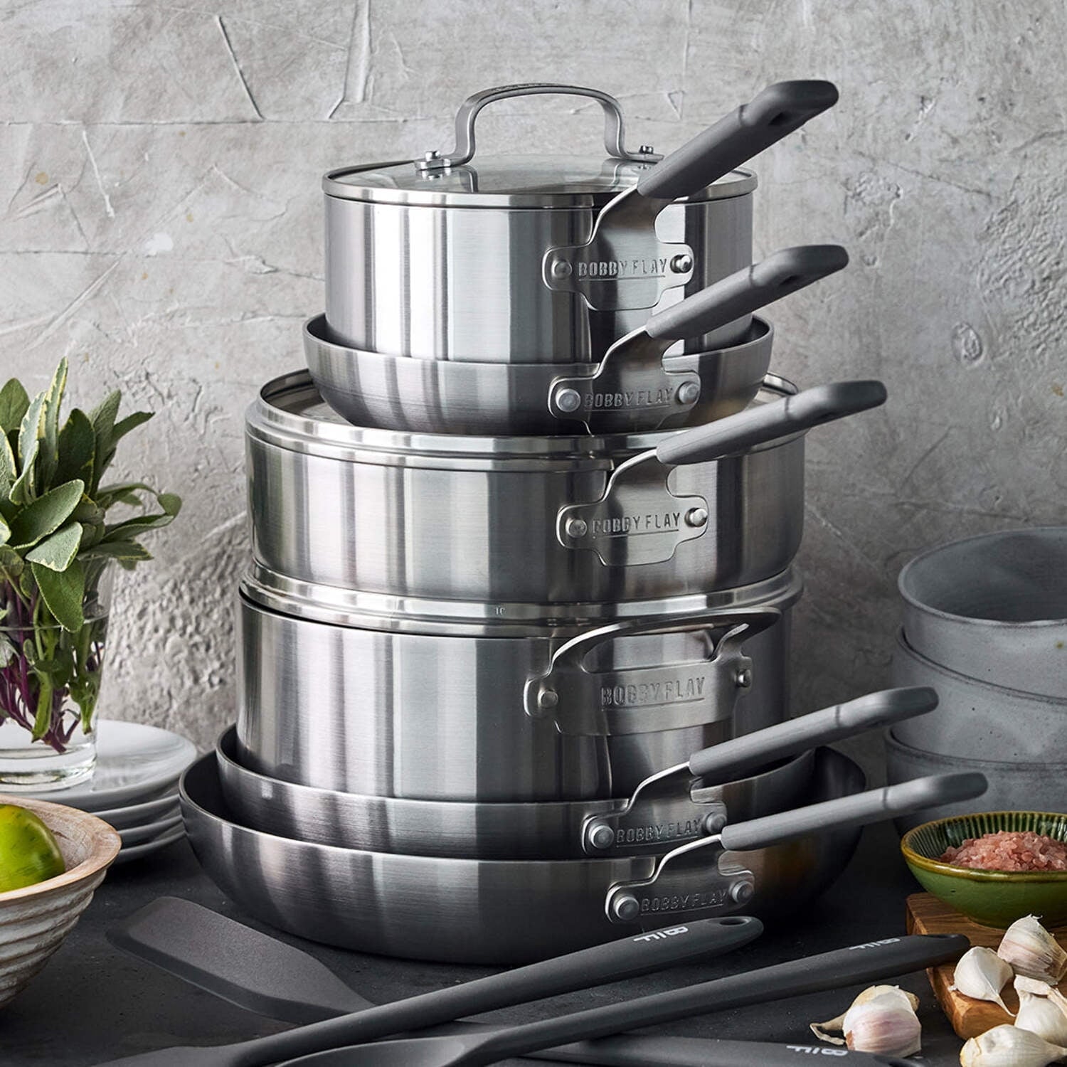 GreenPan x Bobby Flay Stainless Steel 12 Piece Cookware Pots and Pans Set, Professional Grade Tri Ply, PFAS-Free Ceramic Nonstick, Induction Suitable, Dishwasher & Oven Safe, Stay Cool Handles