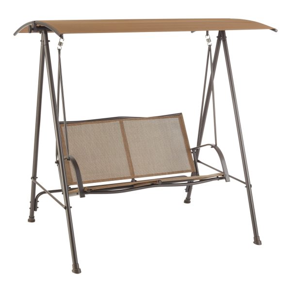 2 Person Canopy Steel Porch Swing Tan
