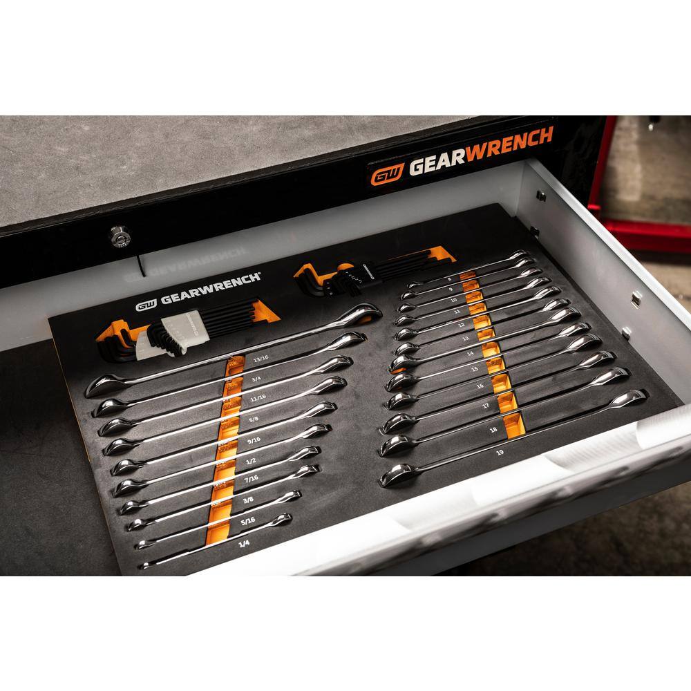 1008245829 44pc 90T SAE/Metric Combination Ratcheting Wrench   Long Arm Hex Key Set with EVA Foam Tray