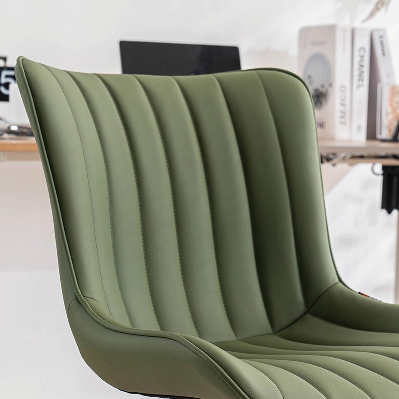 YOUNIKE Cute Armless Office Desk Chair Modern Upholstered Faux Leather Swivel Task Chair, Brown