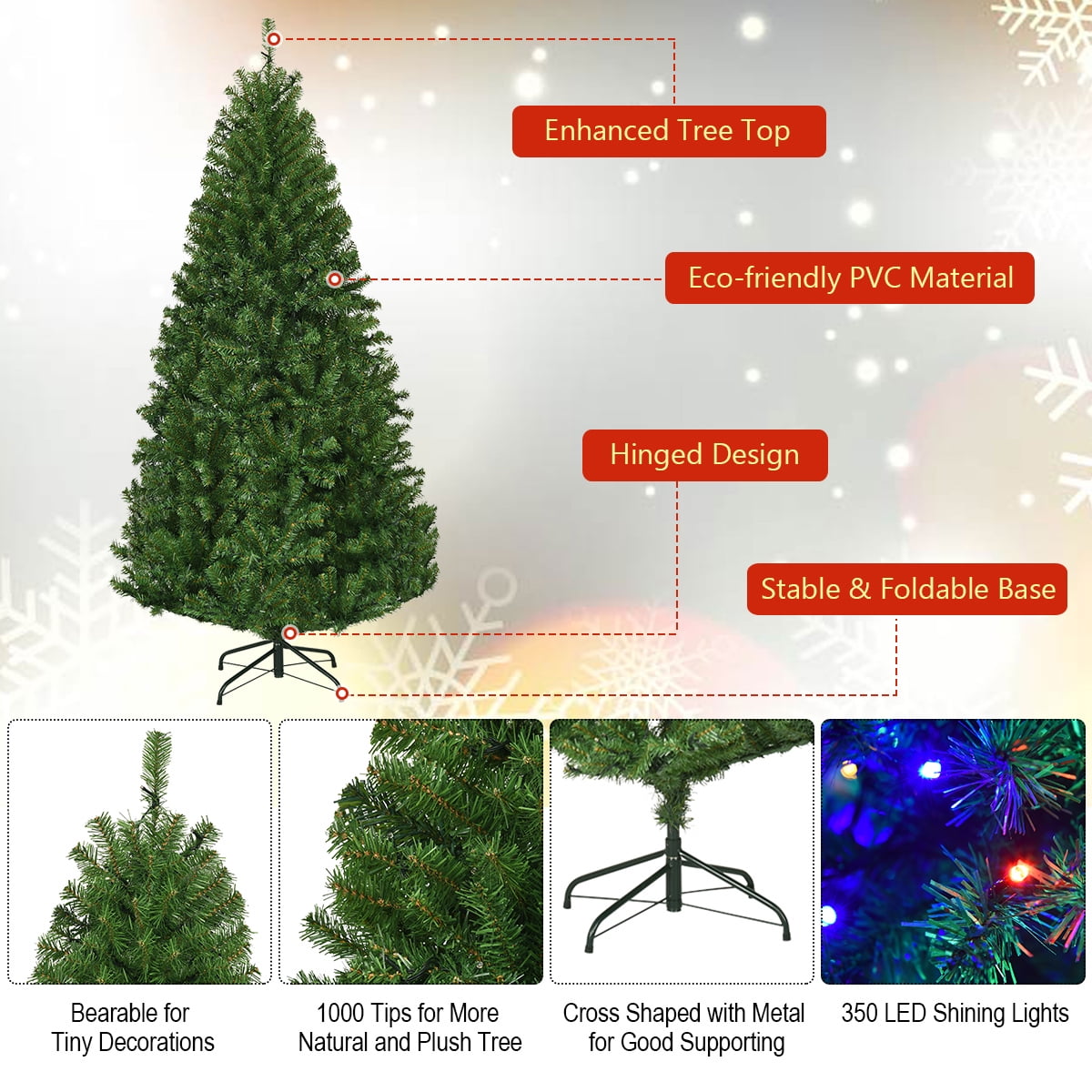 Costway 8Ft Pre-Lit Artificial Christmas Tree Hinged 750 LED Lights