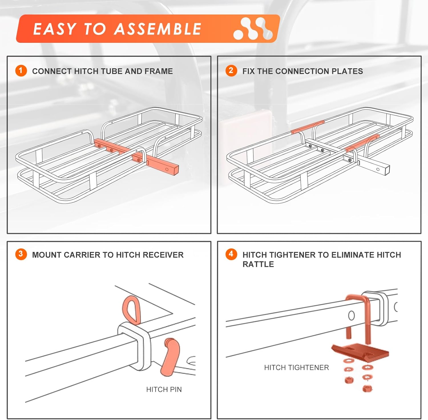 Folding hitch mounted cargo basket 60