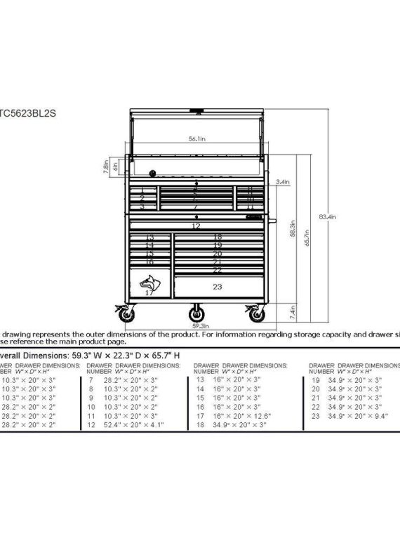 Husky 56 in. W x 22 in. D Heavy Duty 23-Drawer Combination Rolling Tool Chest and Top Tool Cabinet Set in Matte Blue HOTC5623BL2S