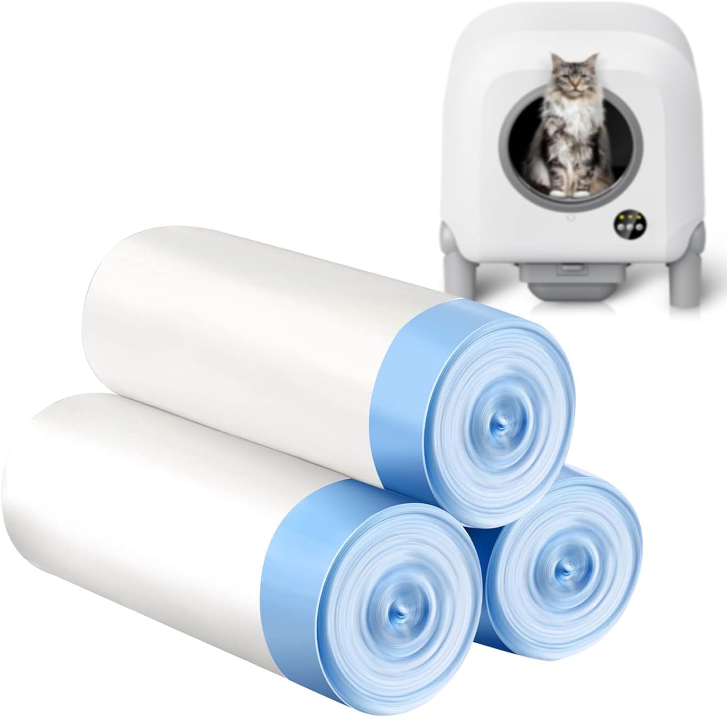 Self Cleaning Litter Box -110L Automatic Cat Litter Box Self Cleaning, All Litter Can Use, with 1 Roll Garbage Bags and Mat, App Control, Big Grey.
