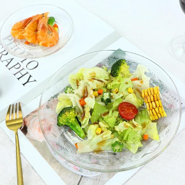20 Pack Glass Salad Plates, 7 Inches Glass Dessert Plates Fruit Plates Appetizer Plates Snack Plates Glass Dinnerware Set with Beautiful Carved Pattern