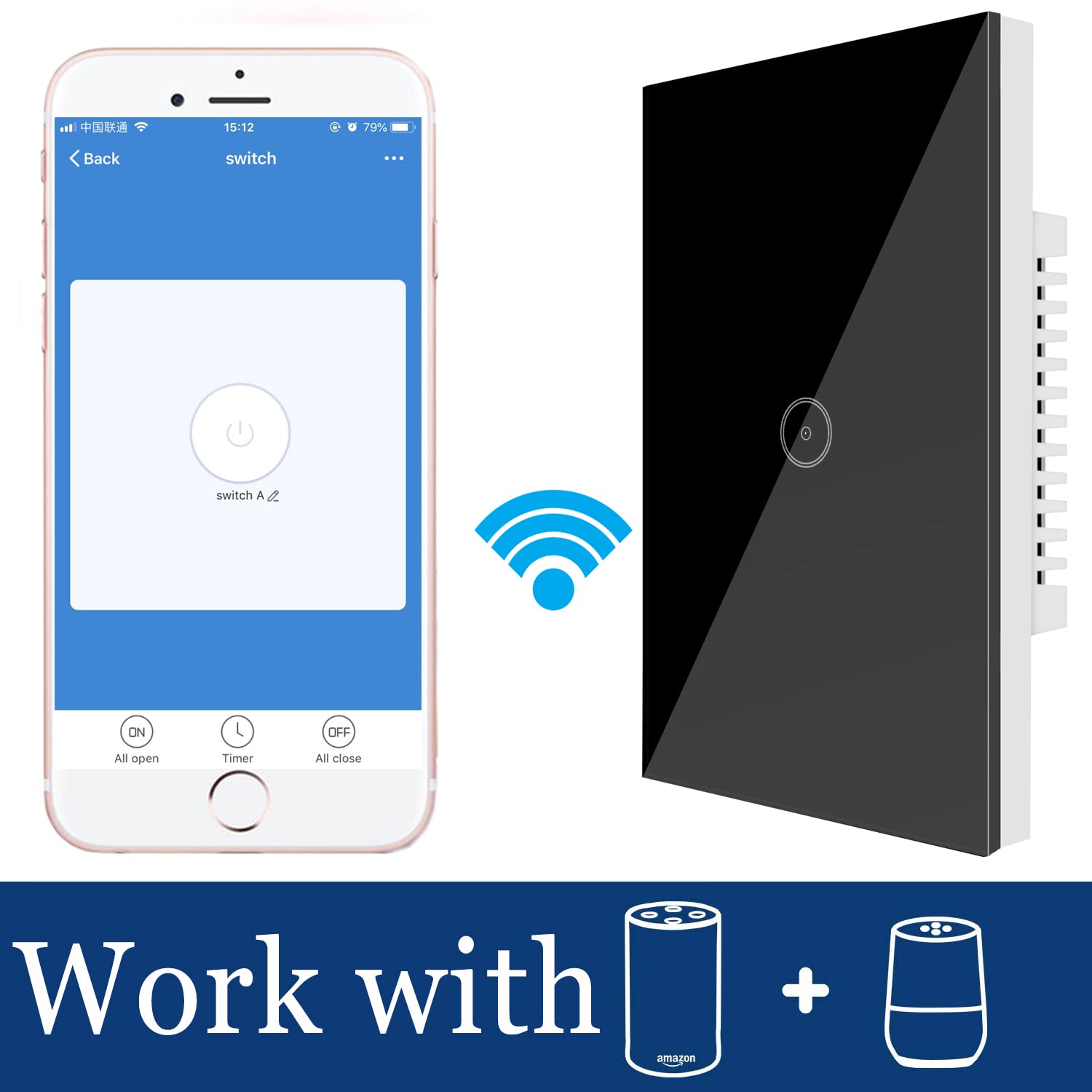 Jinvoo Smart 3-Gang Wall Light Switch, Touch Panel, Alexa & Google Home Compatible, No Hub Needed, 2-Pack, Black