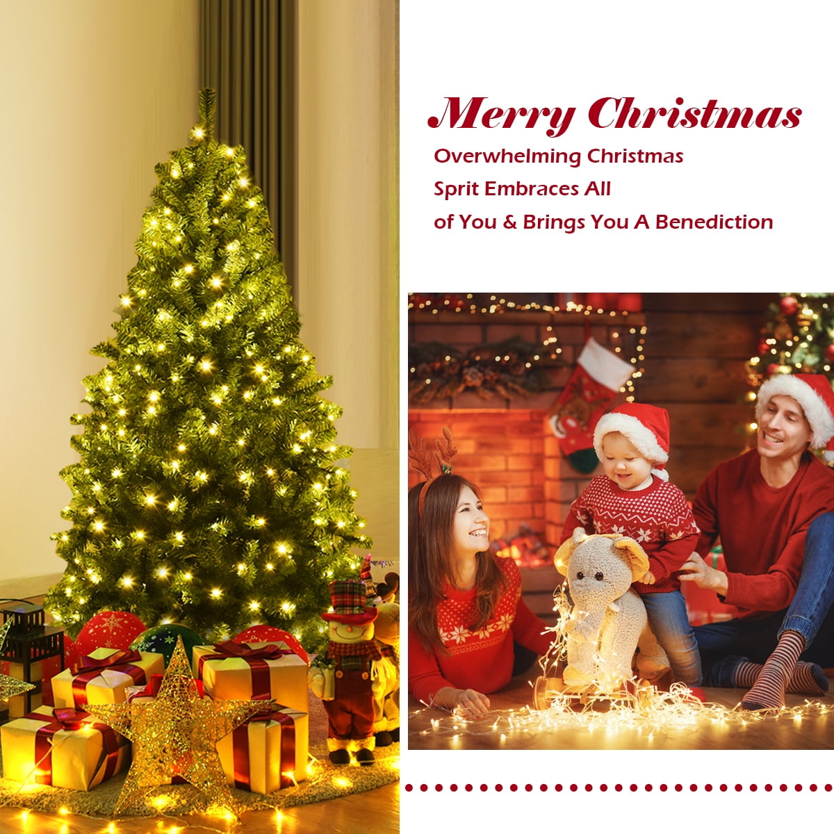 Costway 8Ft Pre-Lit Artificial Christmas Tree Hinged 750 LED Lights