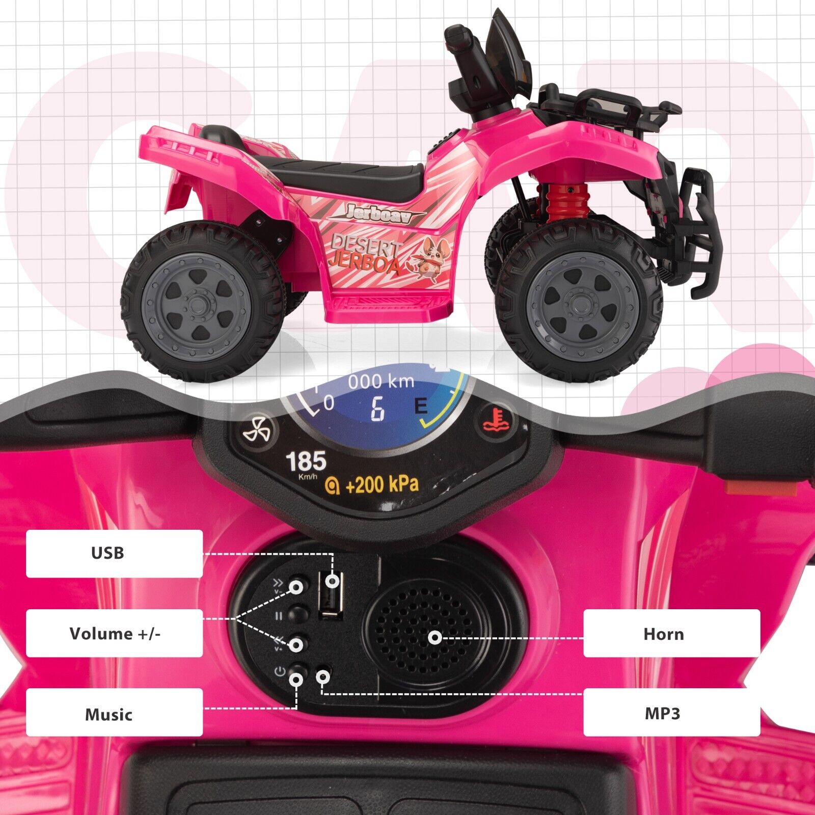 TOBBI Kids ATV Quad 4 Wheeler 6V Kids Ride On Toy Kids Electric Car with Music