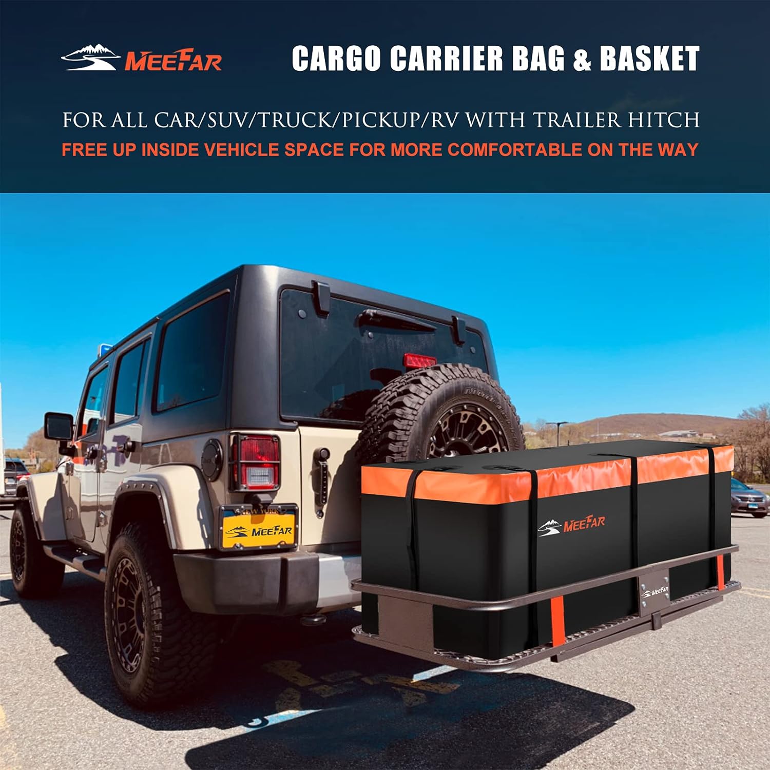 Folding hitch mounted cargo basket 60