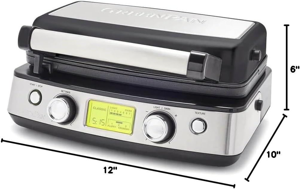 Elite 4-Square Belgian & Classic Waffle Iron, Healthy Ceramic Nonstick Aluminum Dishwasher Safe Plates, Adjustable Shade/Crunch Control, Wont Overflow, Easy Cleanup Breakfast,