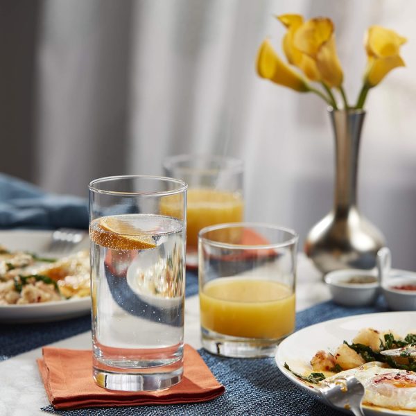 24-Piece Tumbler and Rocks Glass Set, Elegant Drinkware Glasses Set with 15.2 Oz Tumbler and 11.1 Oz Rock Glasses, Clear Drinking Glasses Set with Modern Lines