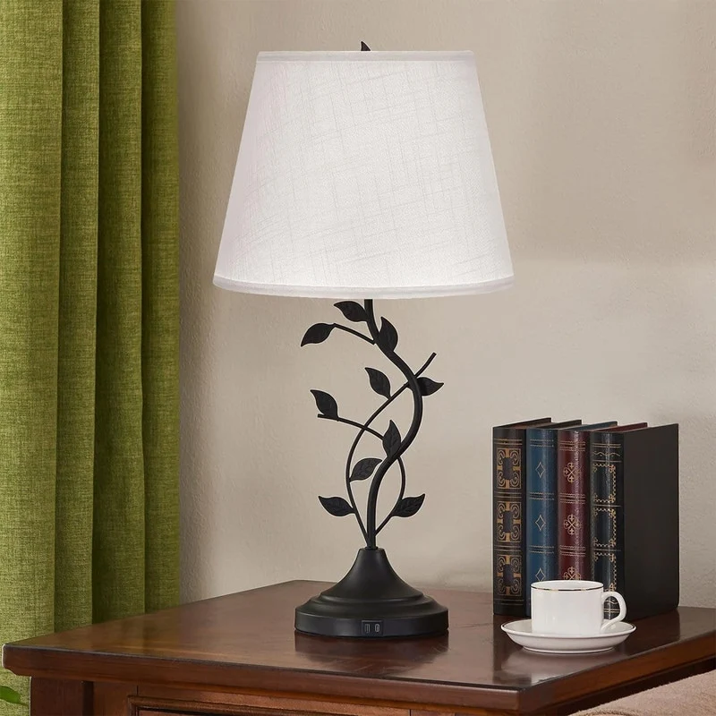 Traditional Tall Vintage Table Lamp USB Rechargeable Nightstand Light - 9.8