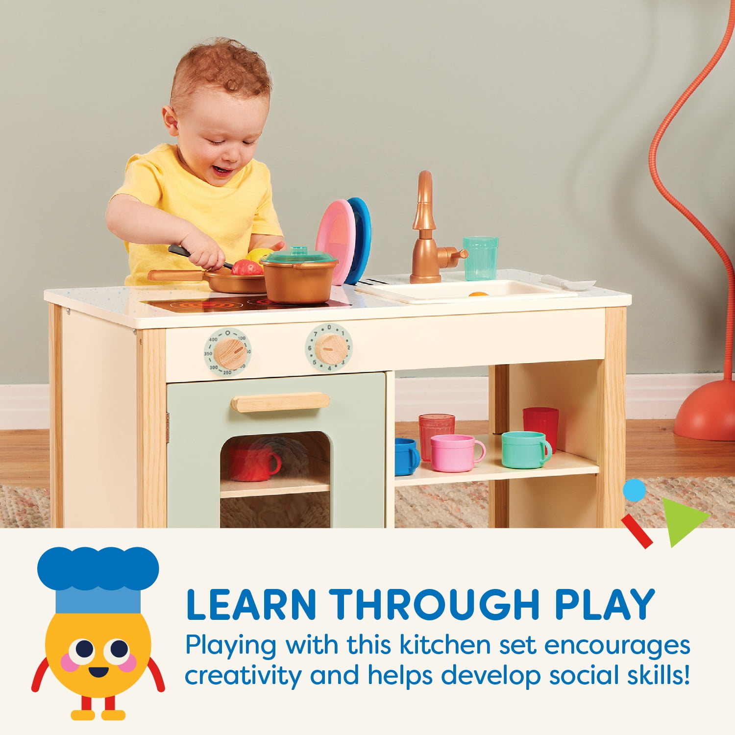 Battat Two n' One Wooden Kitchen Café with Dishes and Chalkboard, Toddler and Preschool Toys