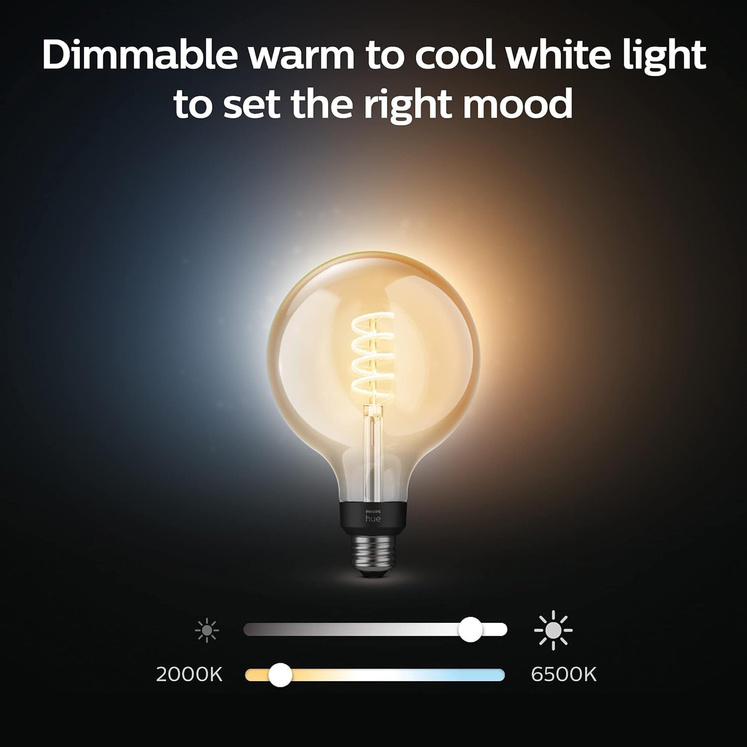 Philips Hue White Ambiance G40 LED Bulb 4-Pack, 550LM, E26, Smart Home Compatible with Alexa & Google Assistant