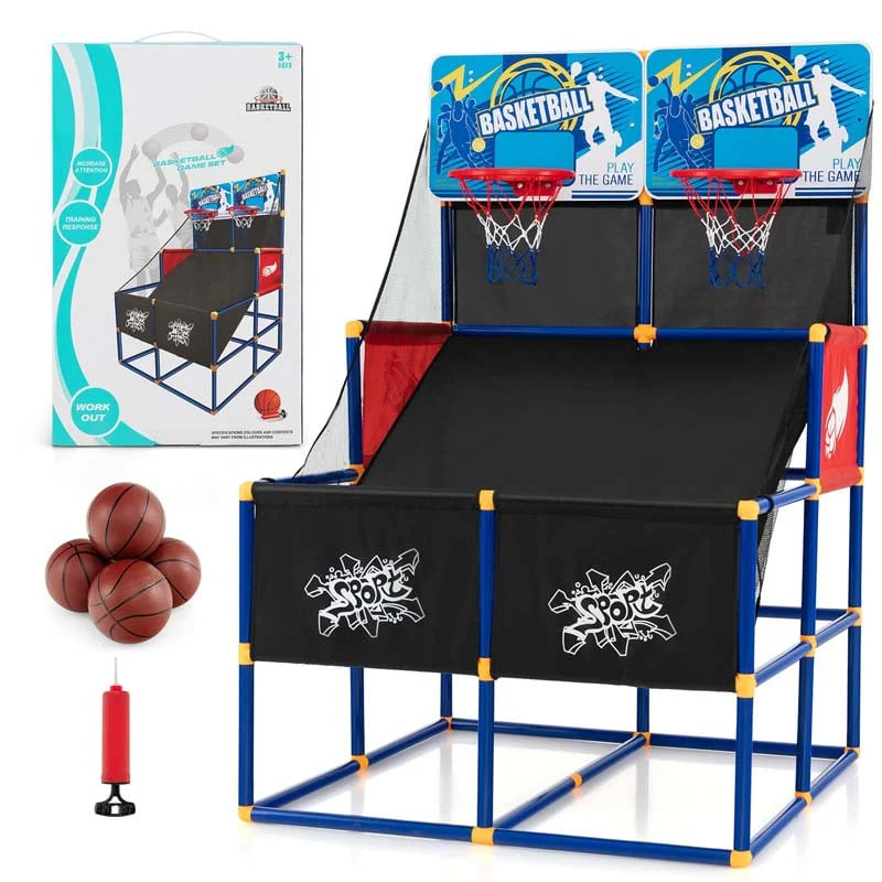 Kids Basketball Arcade Game Toy Set, Dual Shot Basketball Game for 2 Players with 4 Balls & Inflation Pump