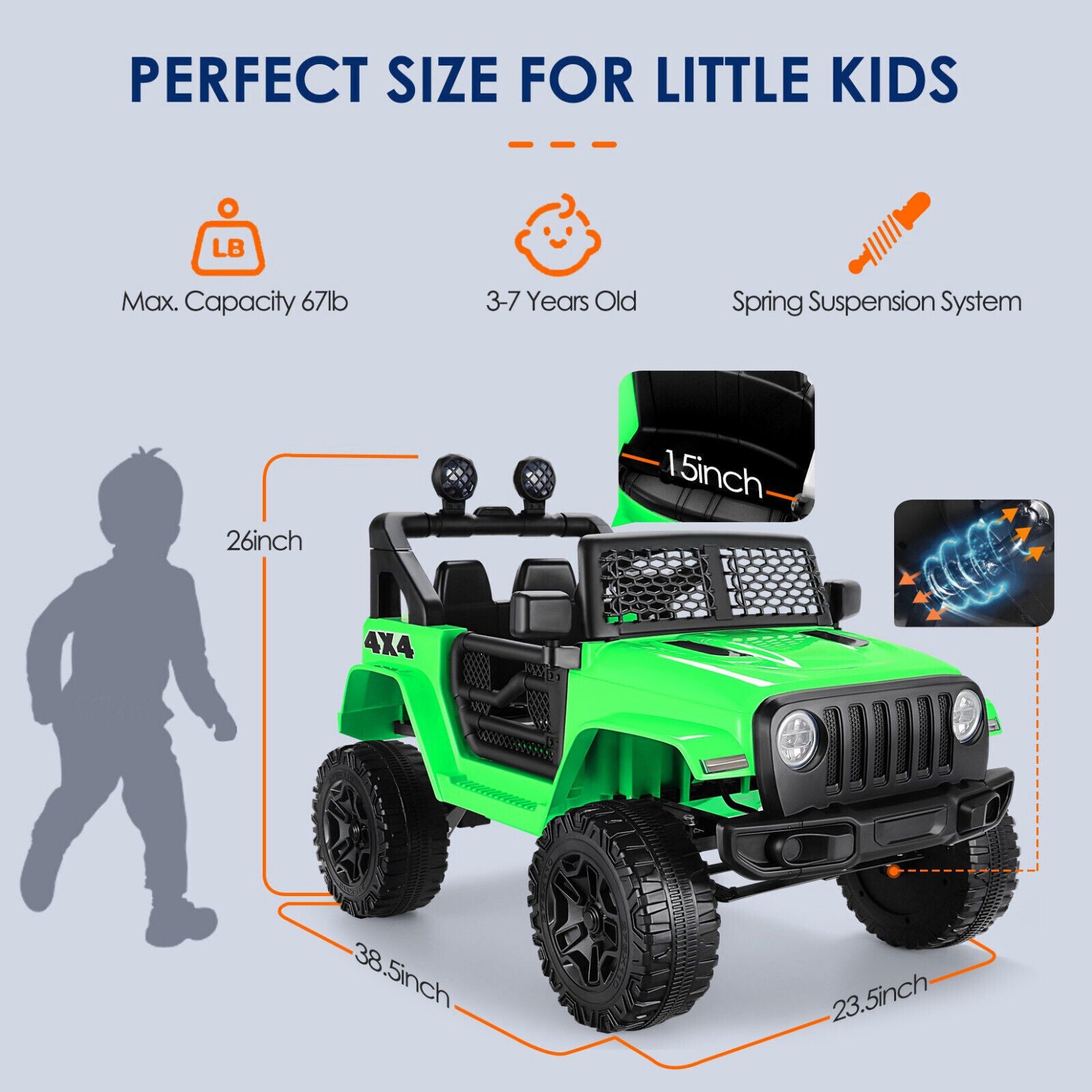 12V Kids Ride on Truck Car w/LED Lights,Parent Remote Control Spring Suspension/