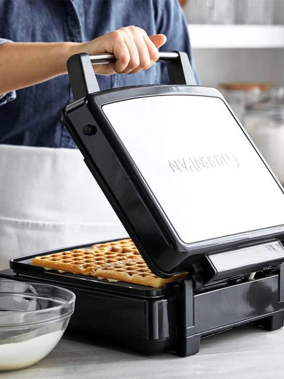 Elite 4-Square Belgian & Classic Waffle Iron, Healthy Ceramic Nonstick Aluminum Dishwasher Safe Plates, Adjustable Shade/Crunch Control, Wont Overflow, Easy Cleanup Breakfast,