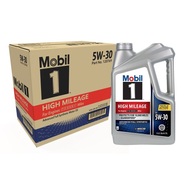 1 High Mileage Full Synthetic Motor Oil 5W-30, 5 qt (3 Pack)