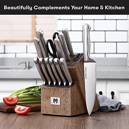 19-Piece Premium Kitchen Knife Set With Wooden Block | Master Maison German Stainless Steel Cutlery With Knife Sharpener & 8 Steak Knives