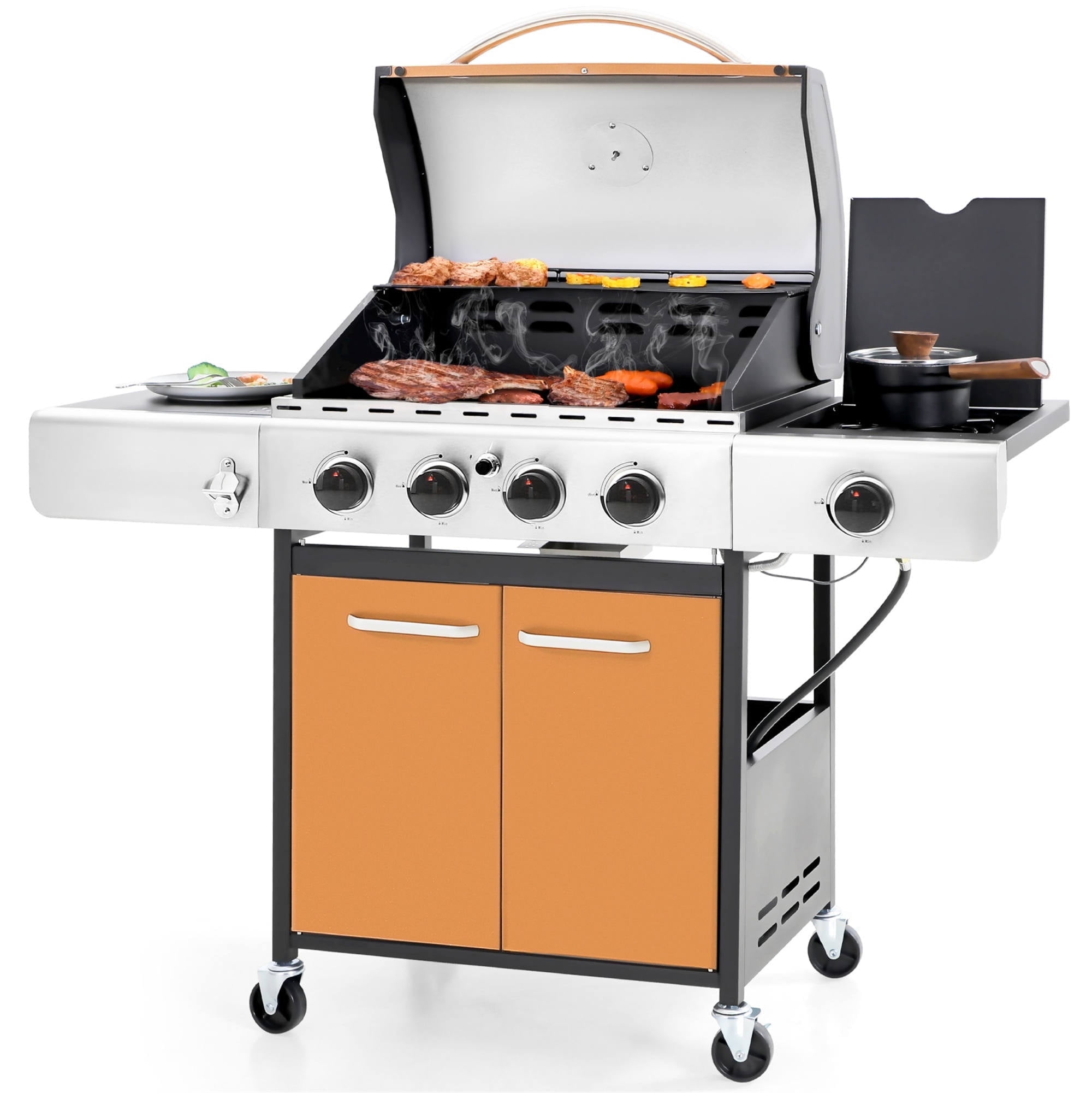 Summit Living 4 Burner Propane Gas Grill with Side Burner Stainless Steel