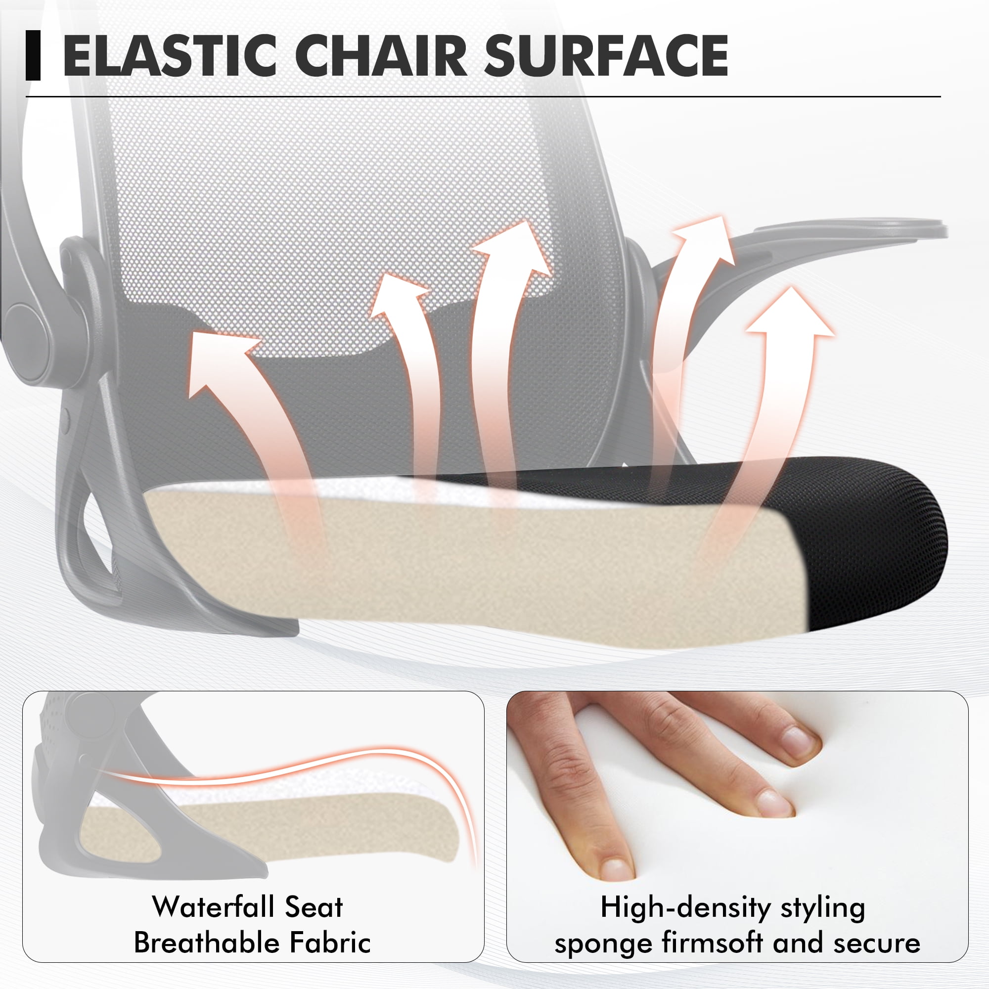 Coolhut Office Chair Ergonomic Home Desk Chair with Adjustable Armrests Mesh Computer Chair, Black