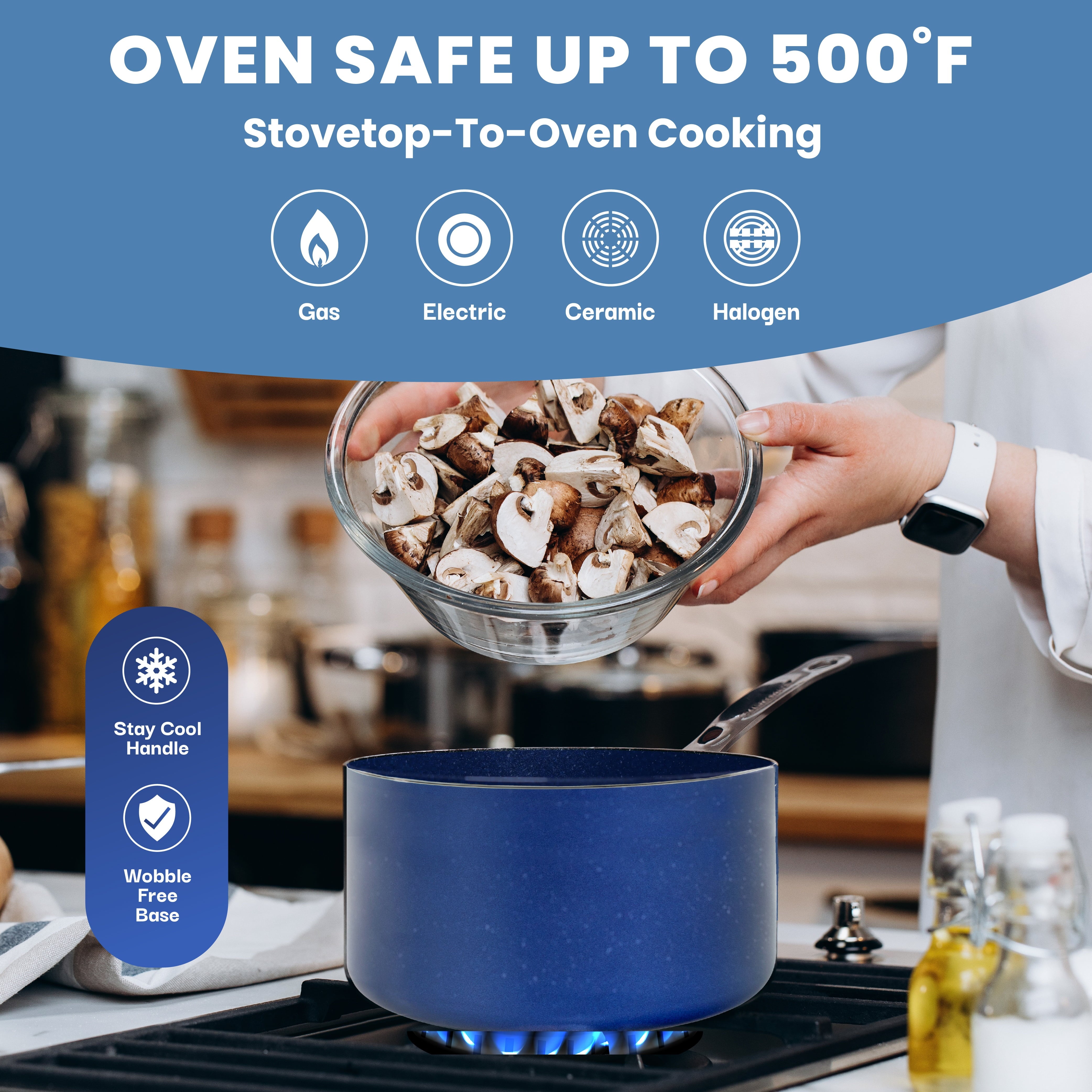 Granitestone Nonstick Pots and Pans 20 Pcs Kitchen Cookware Bakeware Set Cooking Frying Skillet Sauce Pan Blue