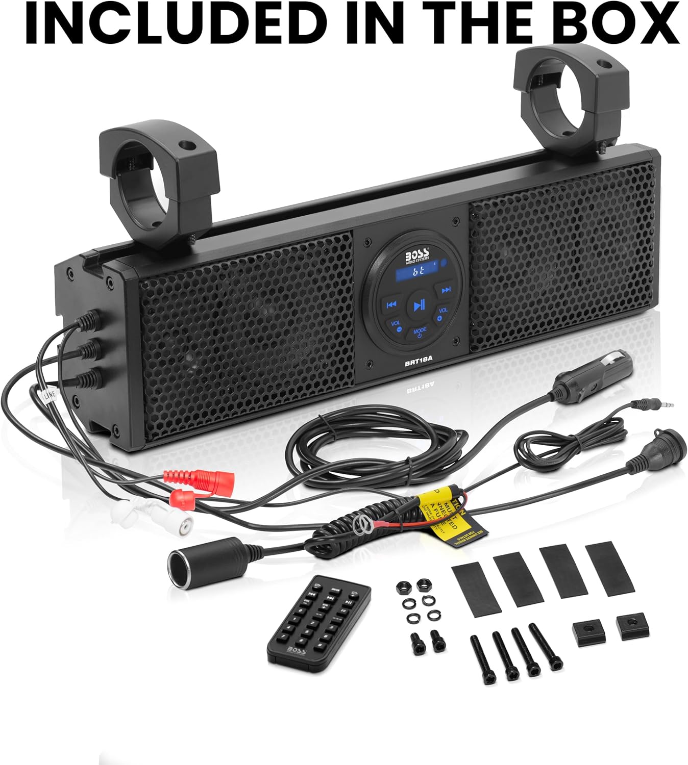 Audio Systems BRT26A ATV UTV Sound Bar - 26 Inch Wide, 4 Inch Speakers, 1 Inch Soft Dome Tweeters, Full Range, IPX5 Weatherproof, Bluetooth, Built-in Amplifier, Golf Cart Compatible