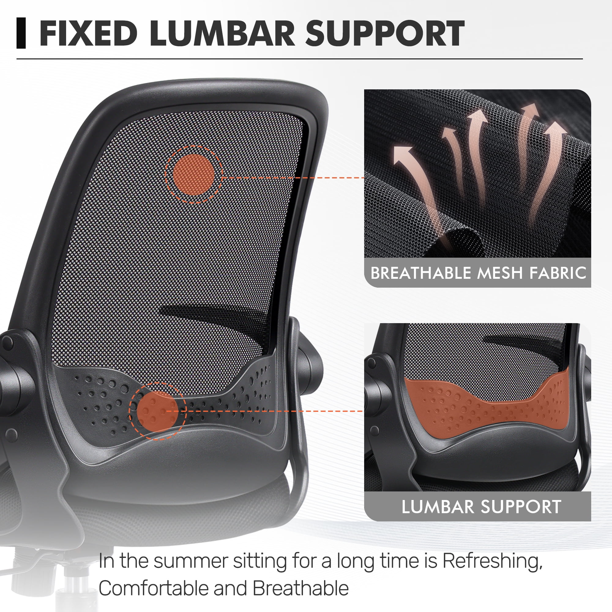 Coolhut Office Chair Ergonomic Home Desk Chair with Adjustable Armrests Mesh Computer Chair, Black