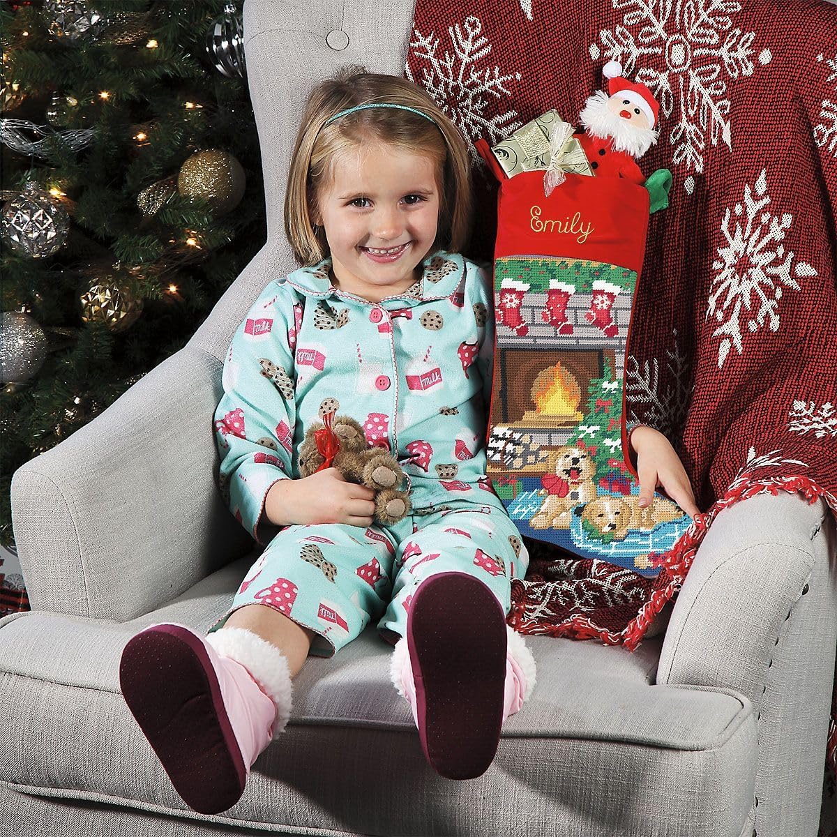 Lillian Vernon Personalized Needlepoint Reindeer Stocking - Heirloom Christmas Stocking, 100% Wool, 9.5” W x 17” L