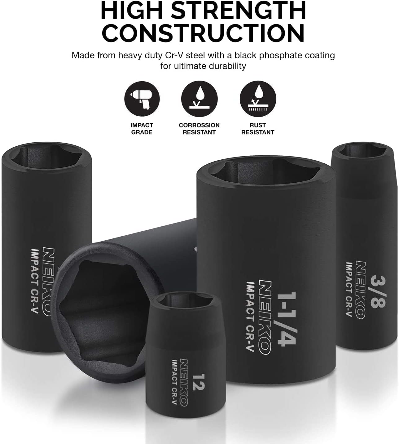 Chrome Vanadium Impact Socket Set 1/2′′ Drive, 65-Piece, SAE & Metric, Deep & Shallow, Includes Adapters & Ratchet Handle