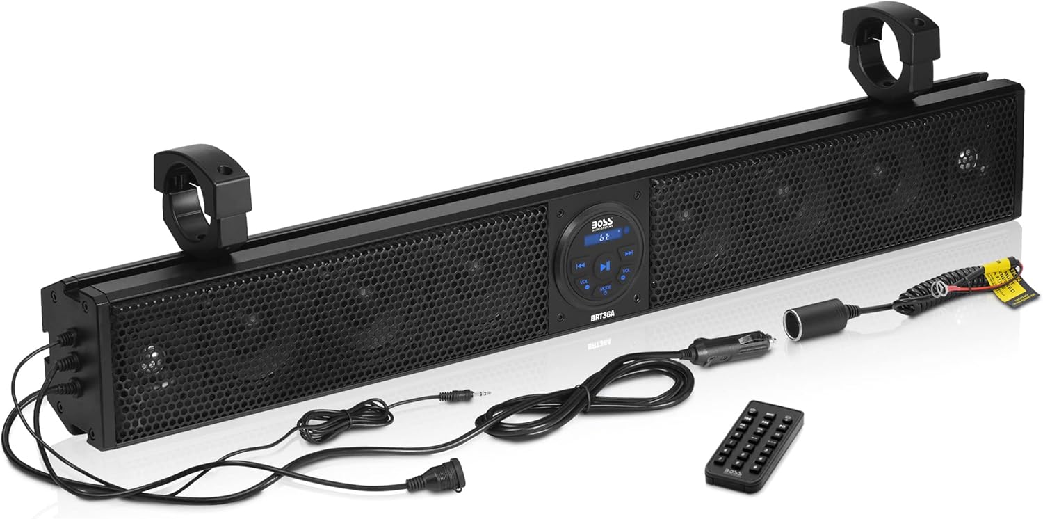 Audio Systems BRT26A ATV UTV Sound Bar - 26 Inch Wide, 4 Inch Speakers, 1 Inch Soft Dome Tweeters, Full Range, IPX5 Weatherproof, Bluetooth, Built-in Amplifier, Golf Cart Compatible