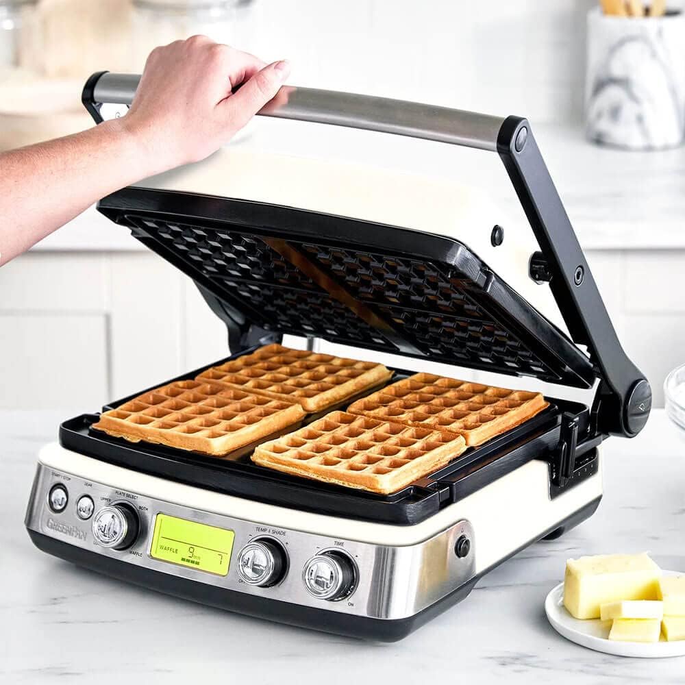 Elite 4-Square Belgian & Classic Waffle Iron, Healthy Ceramic Nonstick Aluminum Dishwasher Safe Plates, Adjustable Shade/Crunch Control, Wont Overflow, Easy Cleanup Breakfast,