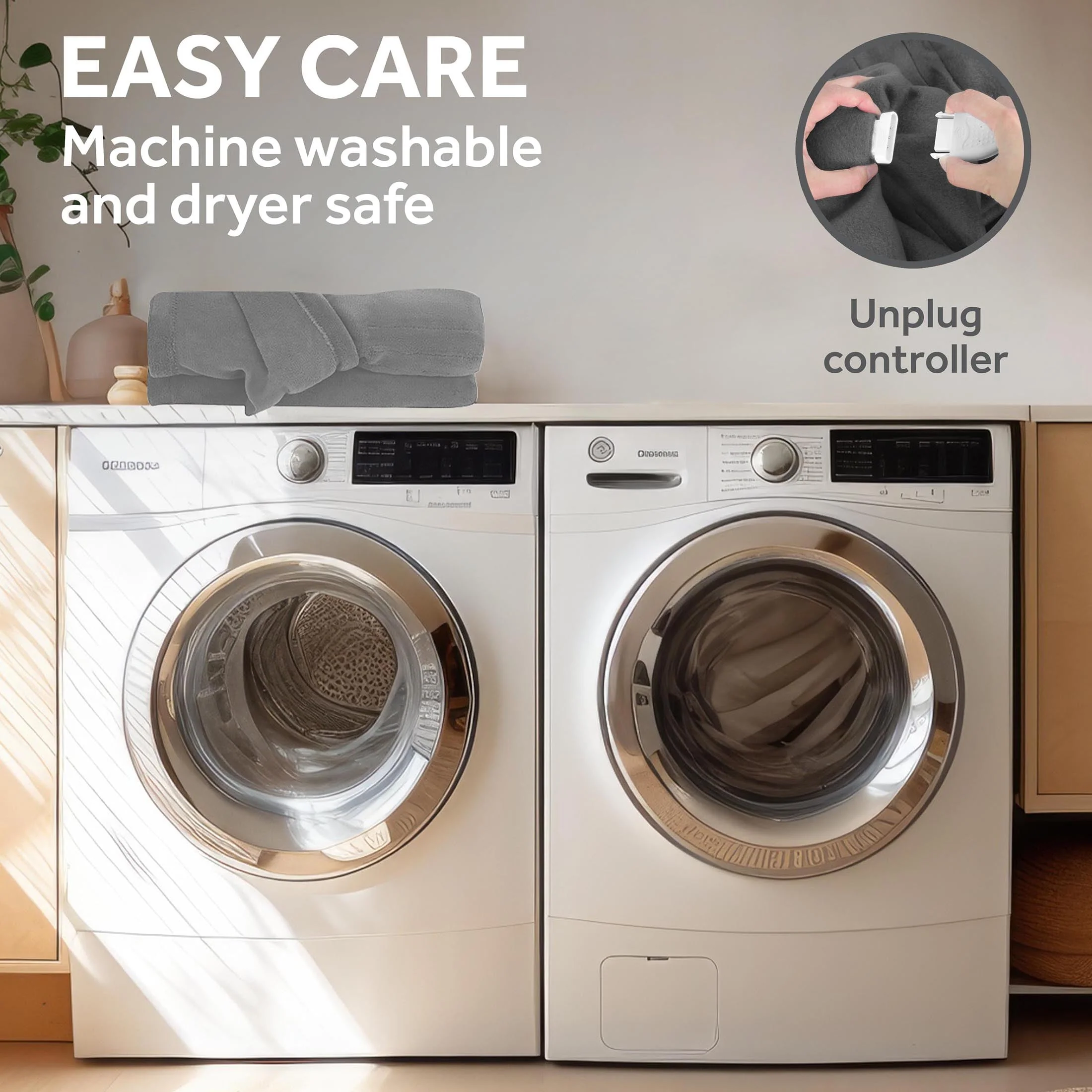 Sunbeam Twin Blanket Grey Fleece, 12 Heat Settings, 12-Hour Auto Shut-Off, Electric Heated Blanket with Controller, 84